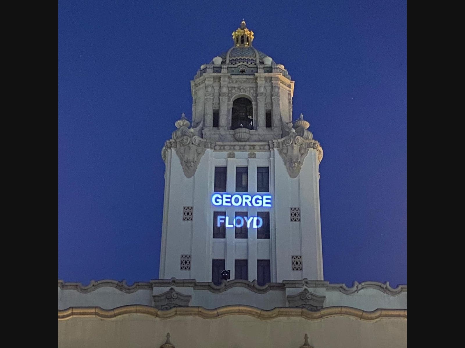 Beverly Hills City Hall was lit up Monday and Tuesday night.