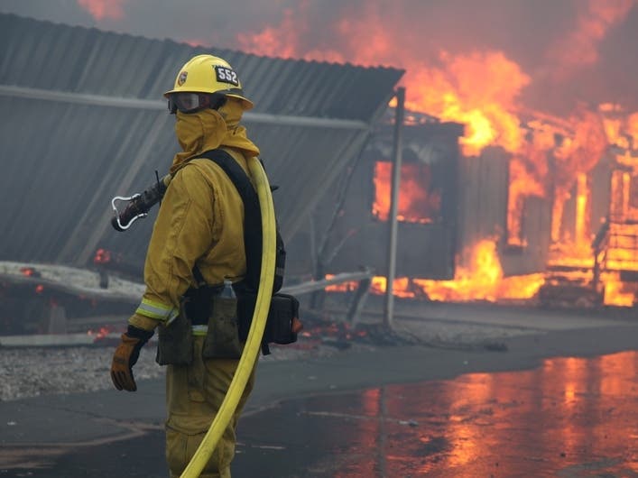 The blaze destroyed half of a Northridge apartment building.
