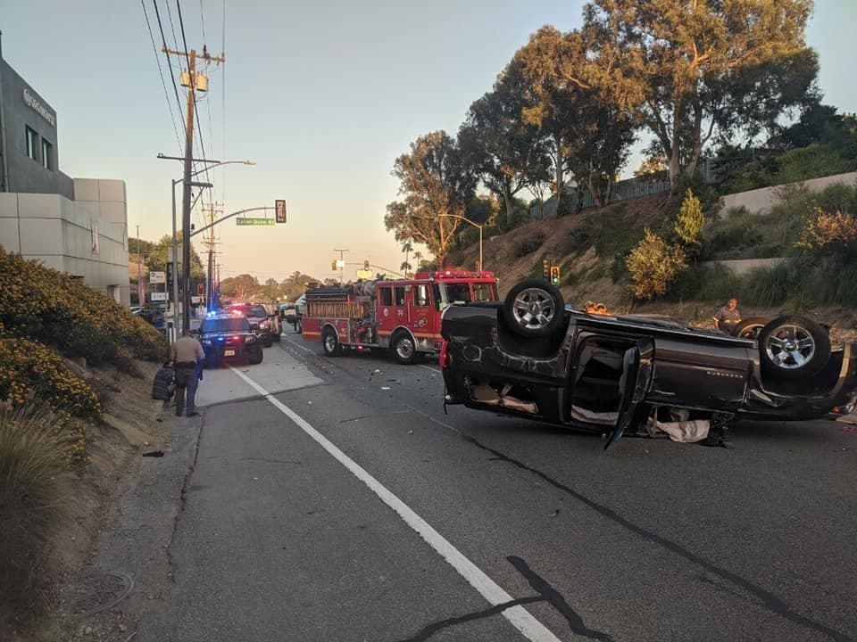 One car overturned in the first crash, but no one was hospitalized, according to LA County Fire.