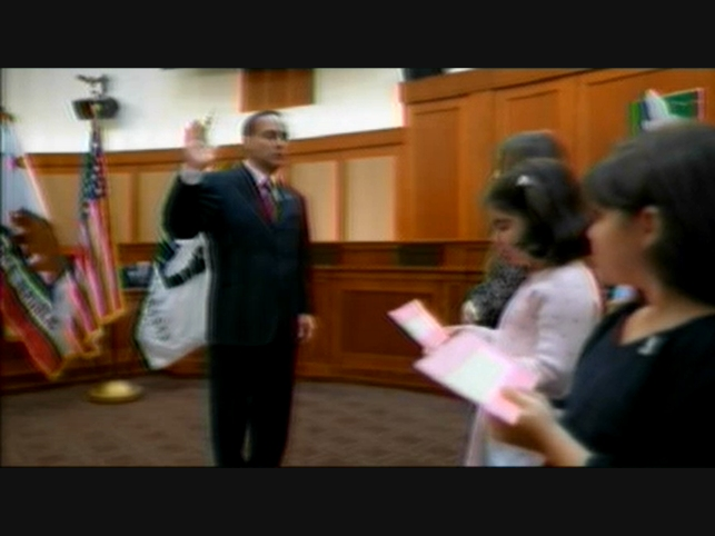 James Bozaijan is sworn in by his nieces for his sixth term as Calabasas mayor.