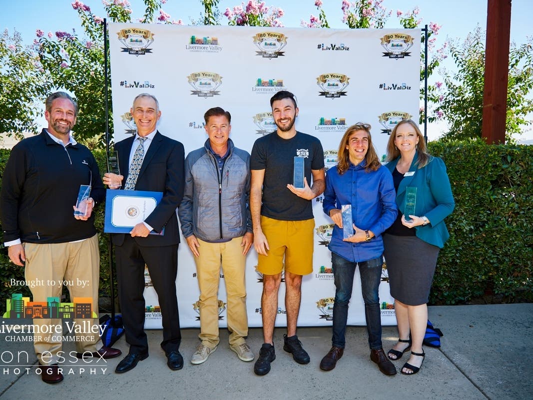 L-R: Garret Nelson, DRÄXLMAIER Group; John Lengyel, Comcast; Supervisor David Haubert; AJ Wright, AJ's Bike Service; Nicholas Harvey, Bay Area Redwood; Catherine Cheda, Hawthorn Suites by Wyndham