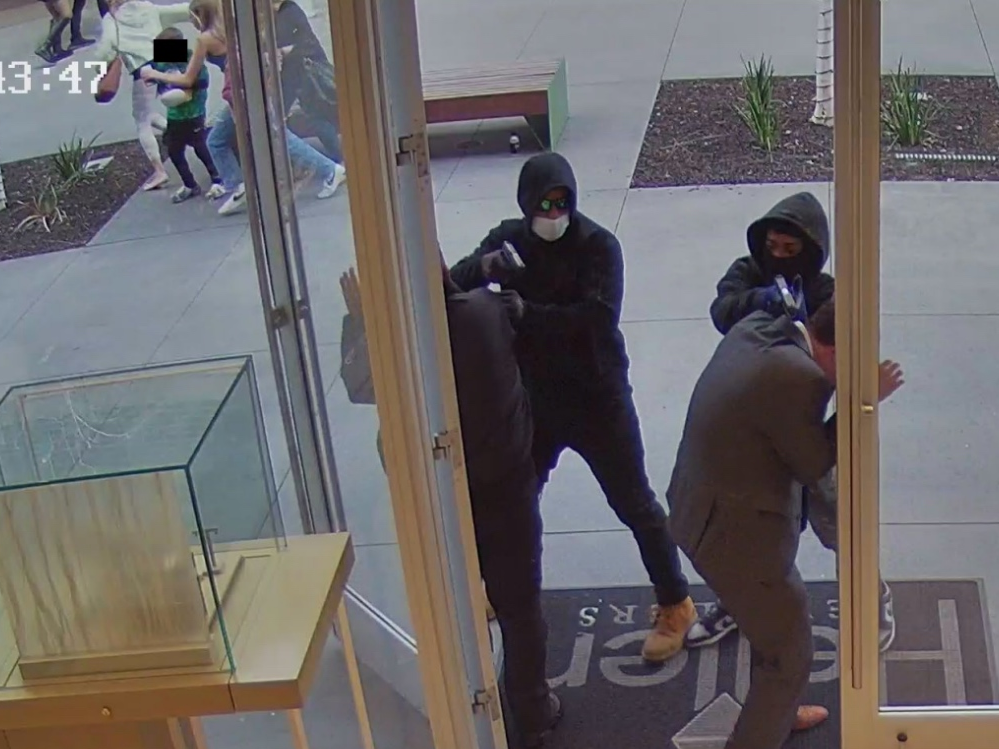 On March 17,  seven suspects got out of a Jeep Grand Cherokee and an orange Dodge Charger and walked into Heller Jewelers wearing hooded sweatshirts, long pants, ski masks, and gloves, according to the affidavit. 