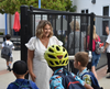 Smith Elementary School Principal Marni Angelo greets students.