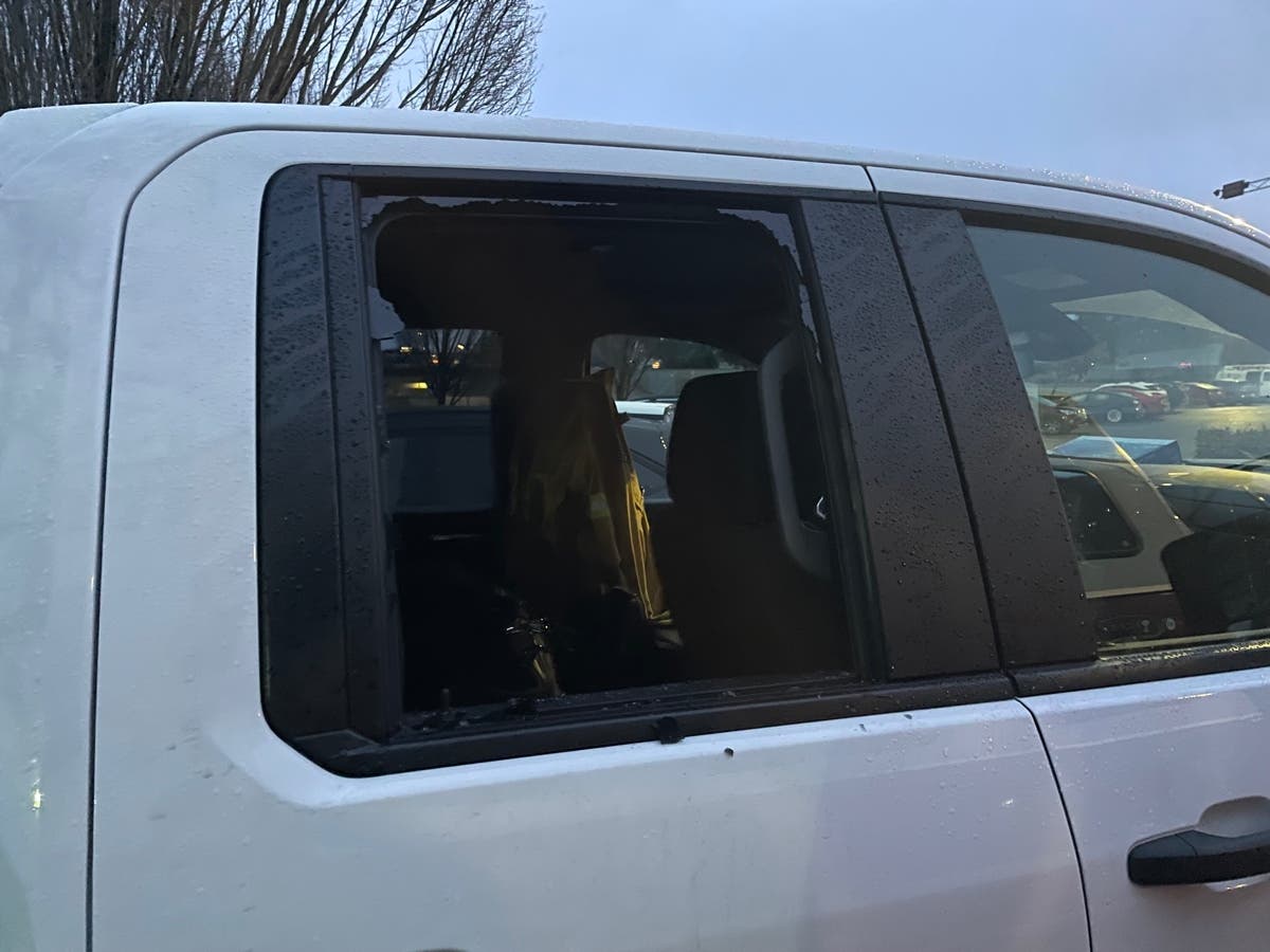 An ACFD truck with the window smashed. 