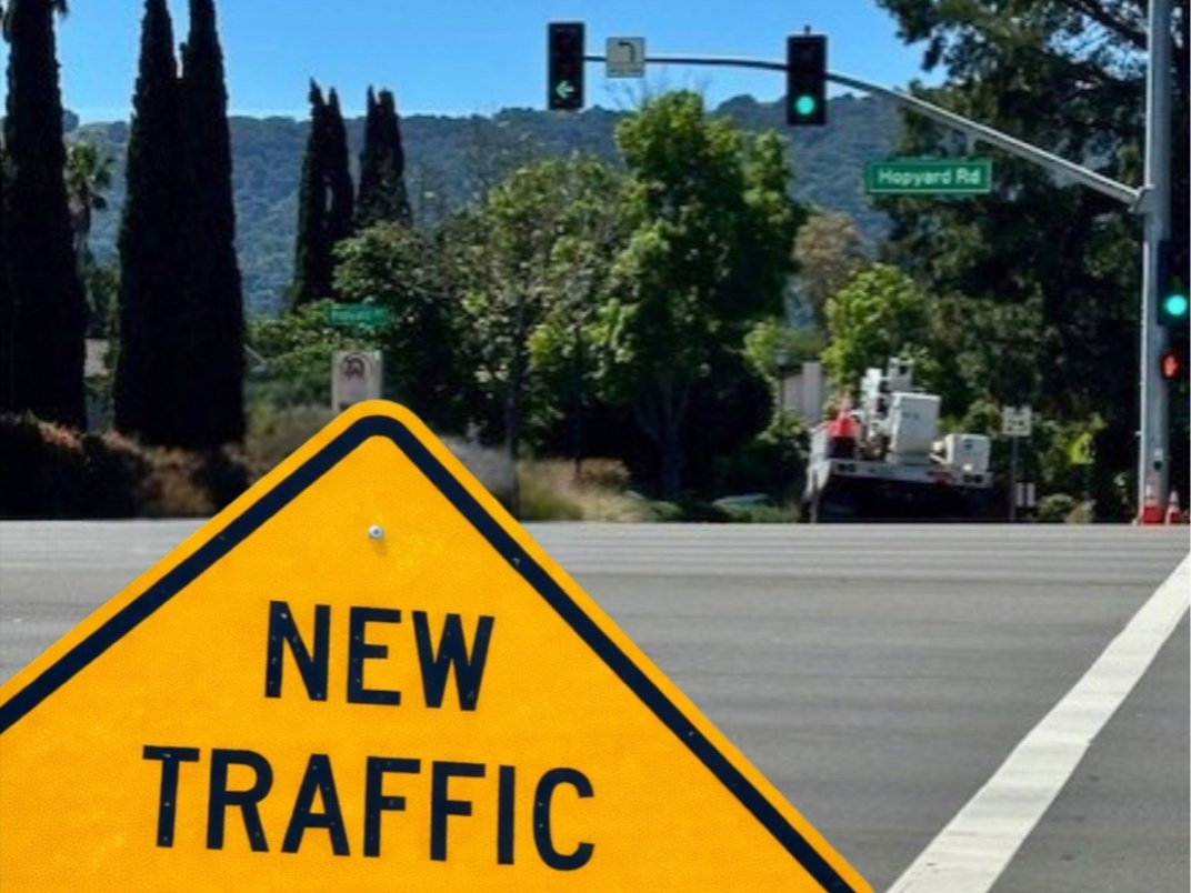 The completed signal upgrade adds protected left turns and changes pedestrian timing at a key Pleasanton intersection.