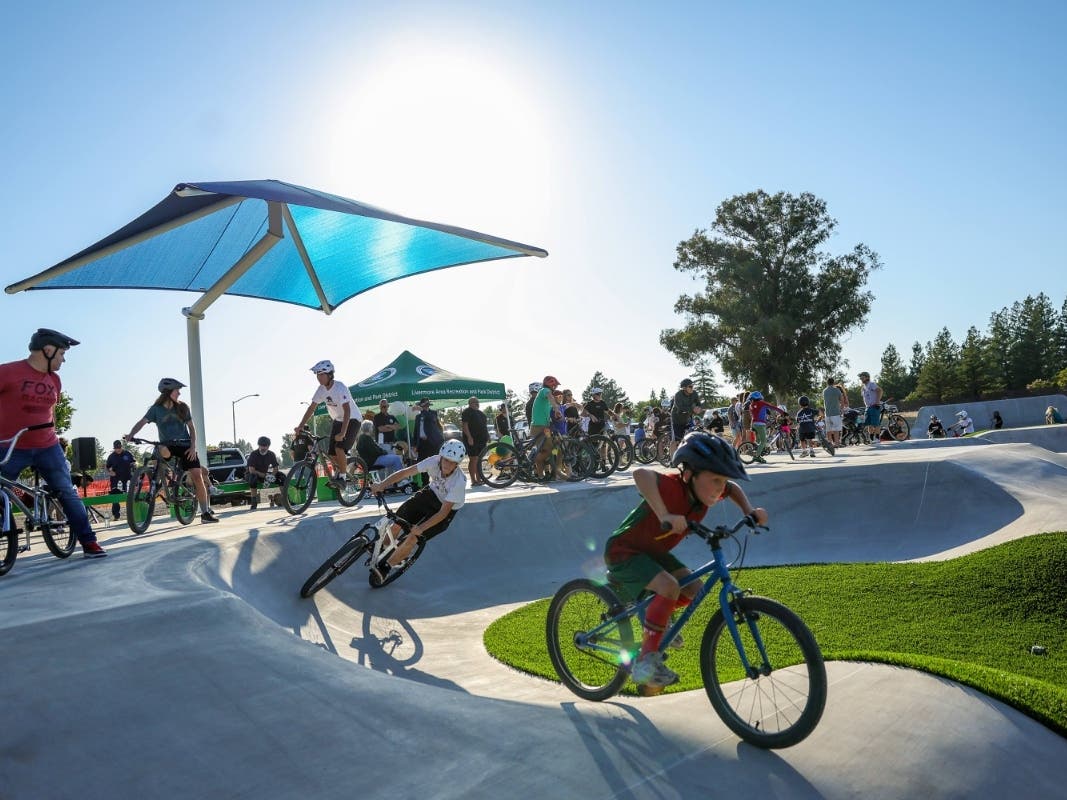 The city's first pump track is adjacent to the Sunken Garden Skate Park. It offers banked turns, table tops, ADA accessibility, and more.