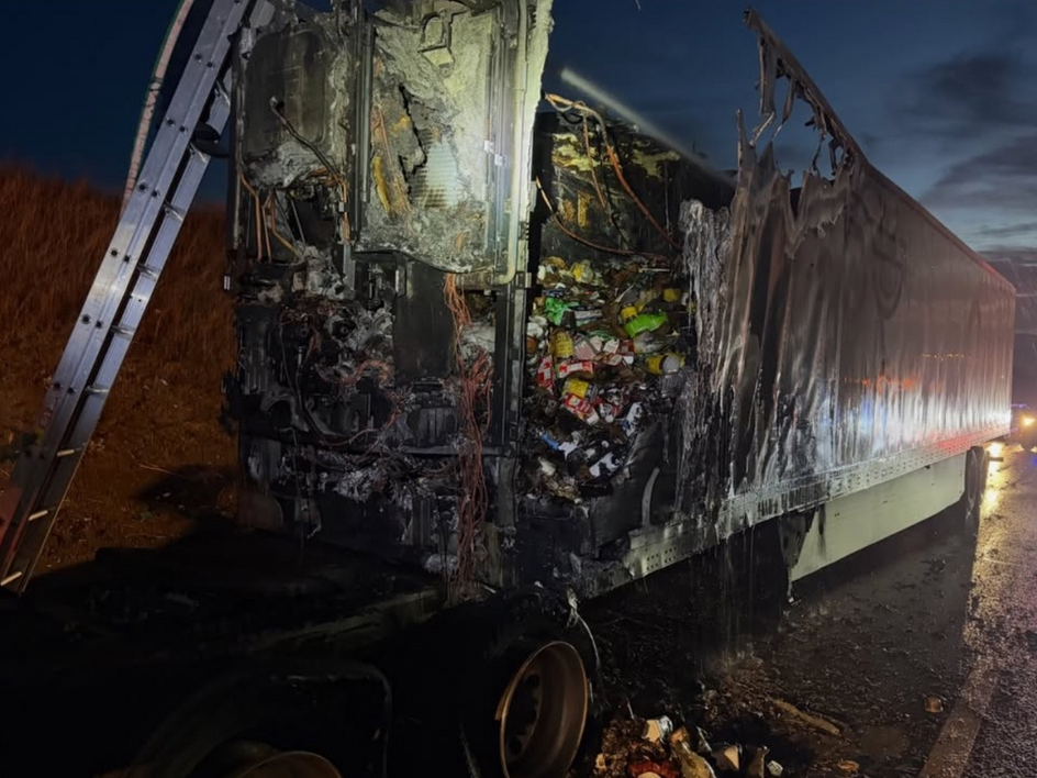 A tractor-trailer caught fire on southbound I-680, destroying a large part of the truck and causing major delays, CHP said. 