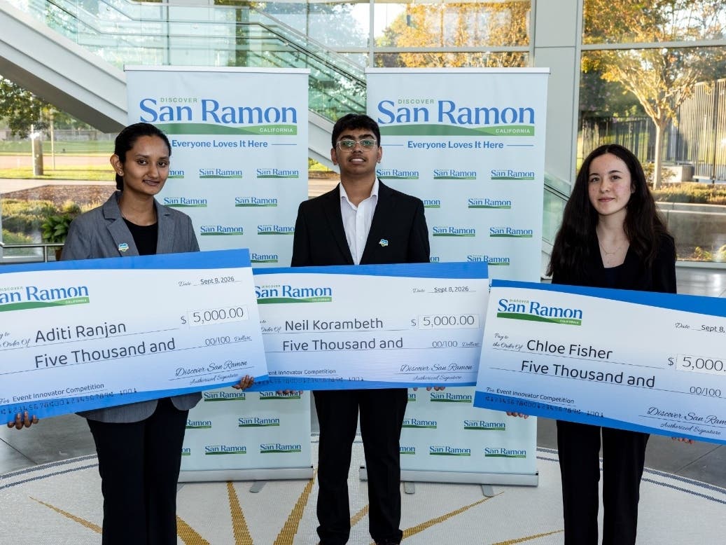Three San Ramon students won for proposals including drone racing, a robotics festival, and a cherry blossom festival.