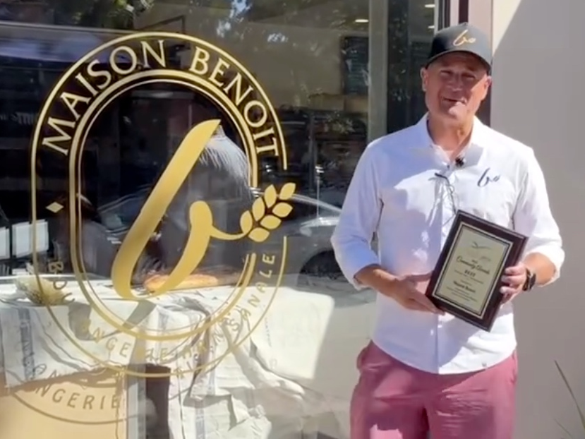 Benoit Vialle, founder of Maison Benoit, celebrating winning the Danville Chamber of Commerce's Best Restaurant, Bakery, and Catering Business in 2025.
