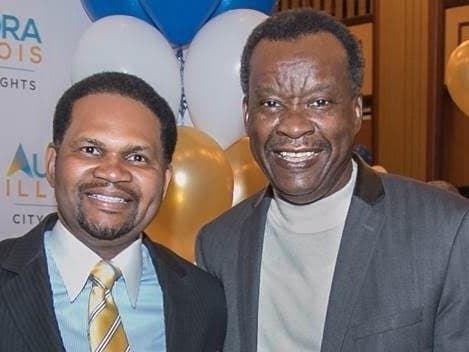 Aurora Mayor Richard Irvin (left) and Chicago businessman Willie Wilson will be handing out masks Saturday morning. Wilson has pledged to donate 100,000 masks to the city.