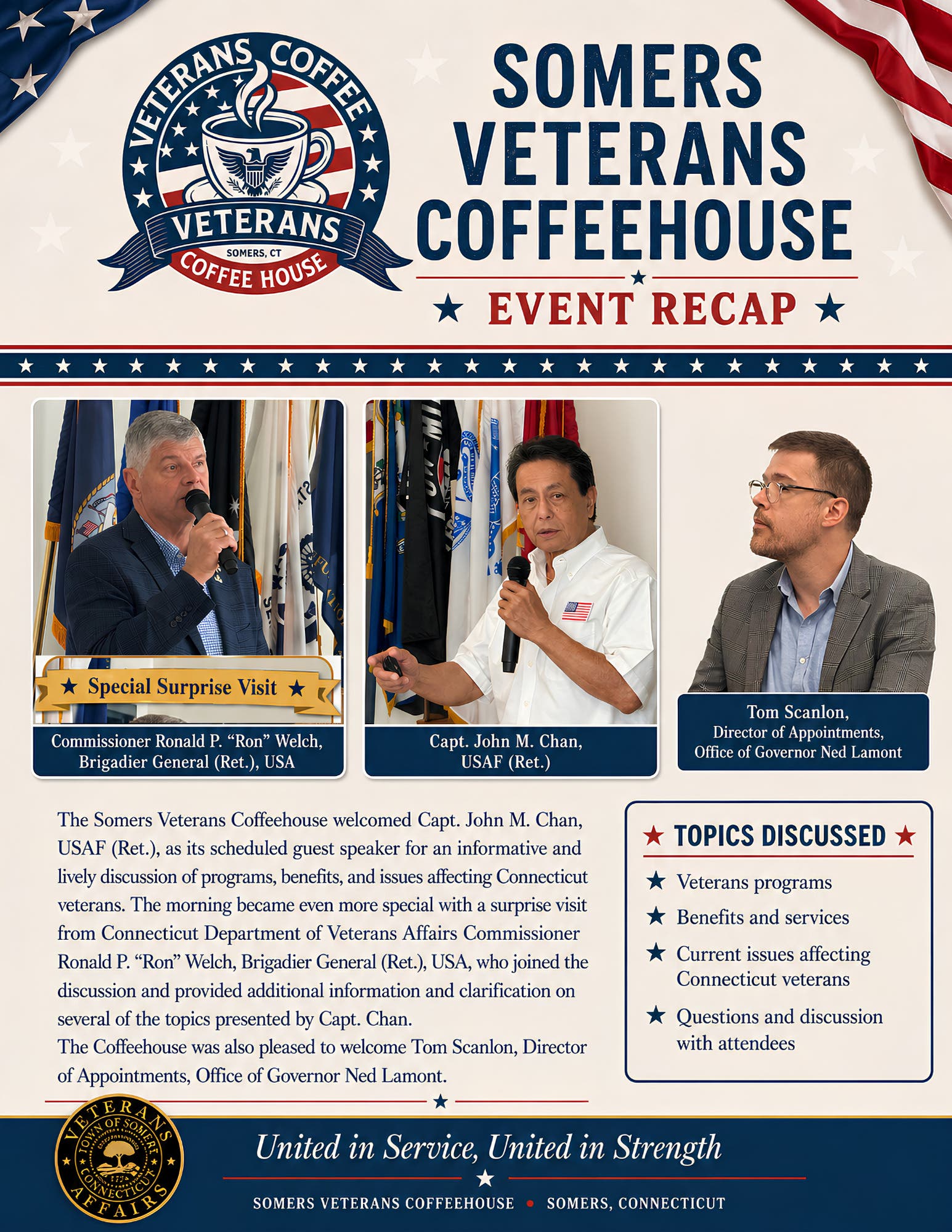 Somers Veterans Coffeehouse - Today's Surprise and the Event Recap 