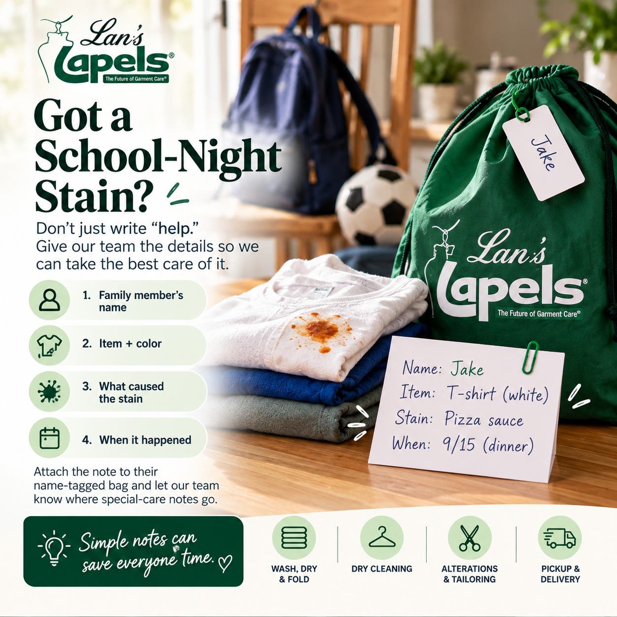 School-night stains happen. 🍝⚽🧺