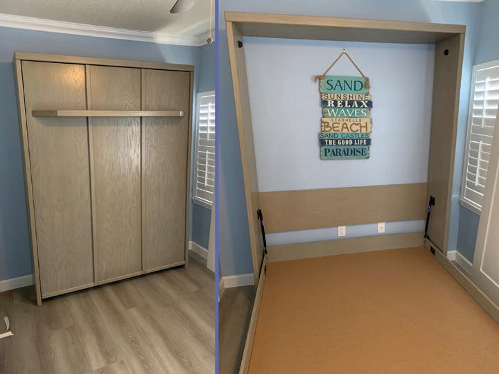 Savona Murphy Wall Bed: Space‑Saving Design in Soft Gray on Oak