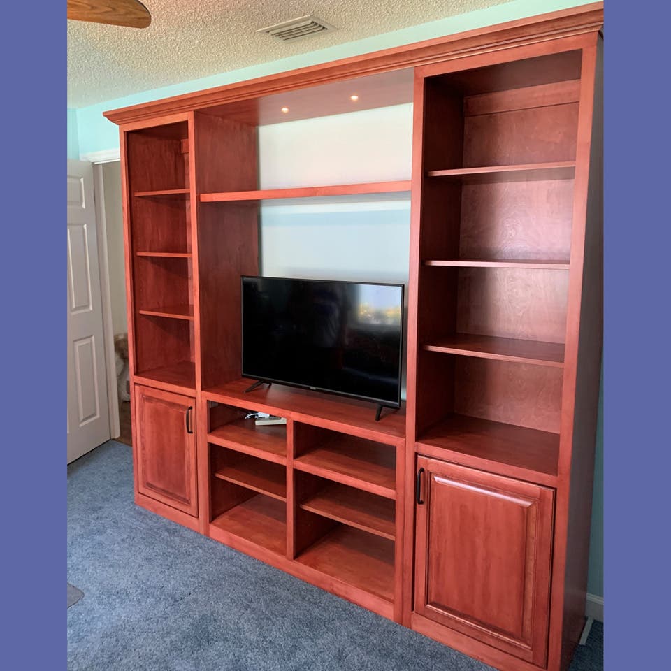 Custom Traditional Entertainment Center in Red Head Stain on Maple