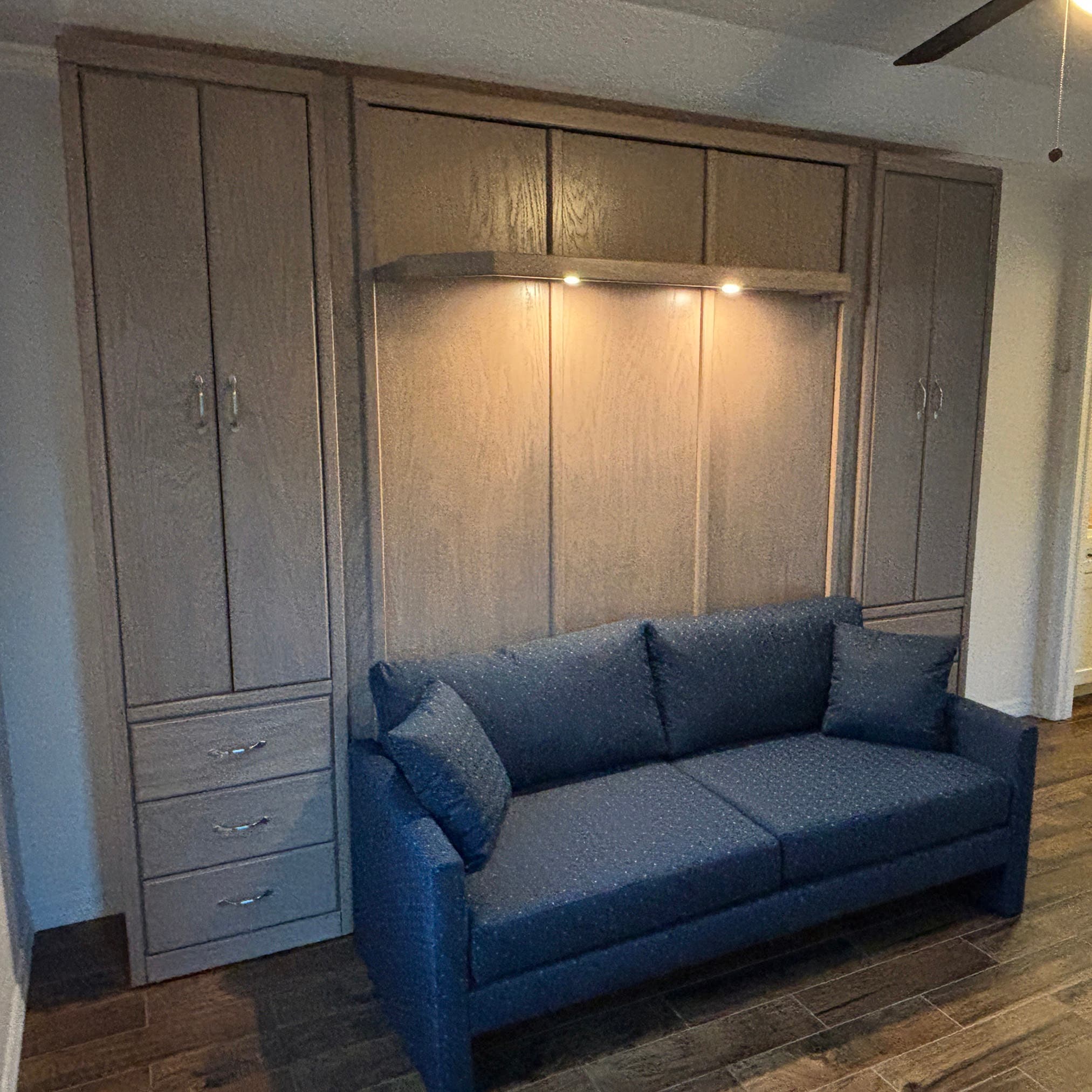 Savona Queen Sofa Murphy Wall Bed in Driftwood on Oak