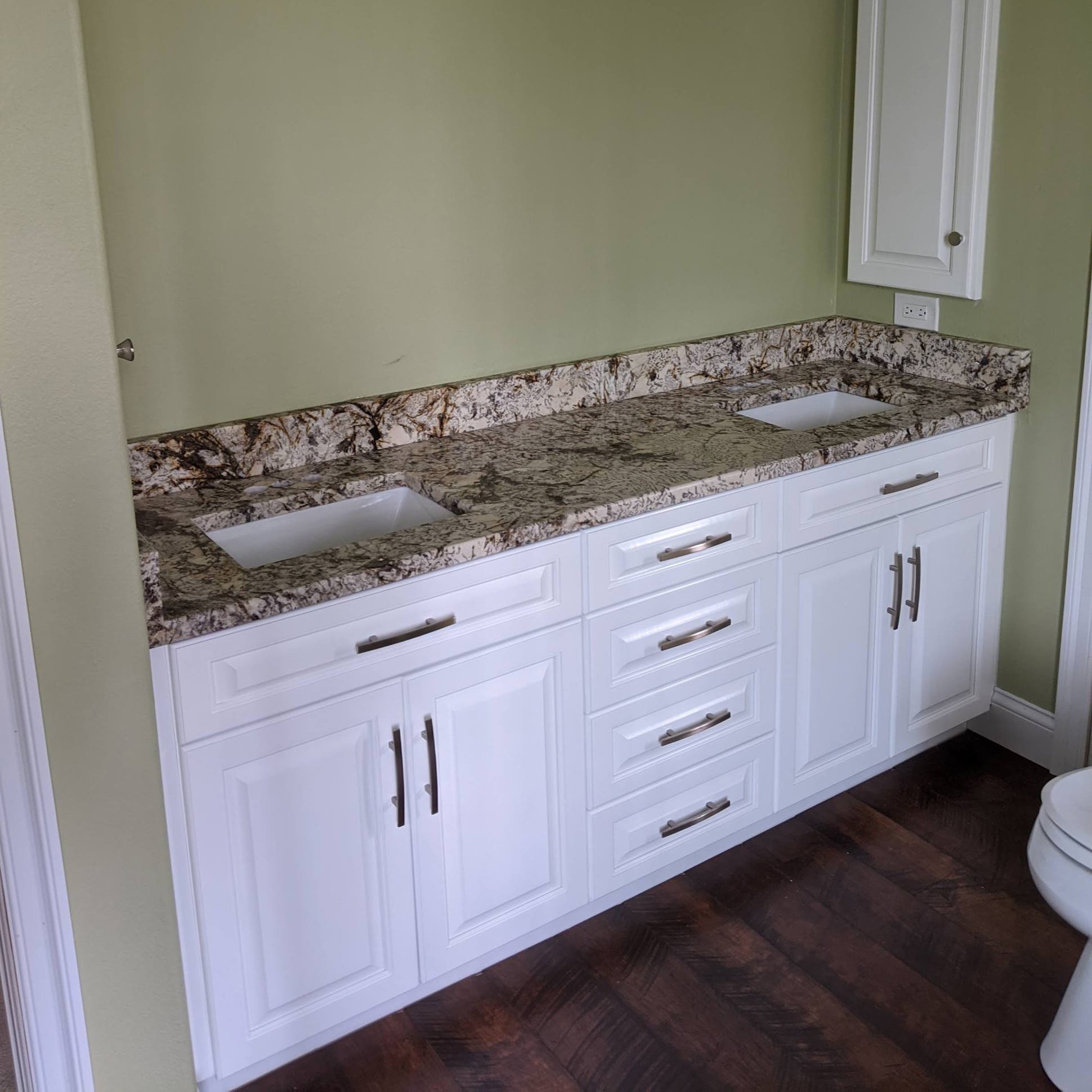 Bright White Custom Double‑Sink Vanity Transforms This Bathroom