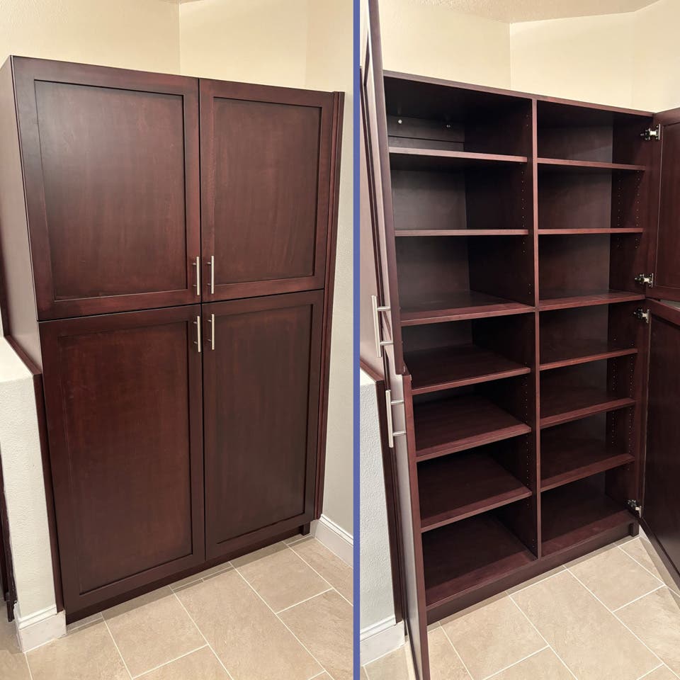 Custom Shaker Bathroom Linen Closet with Adjustable Shelves