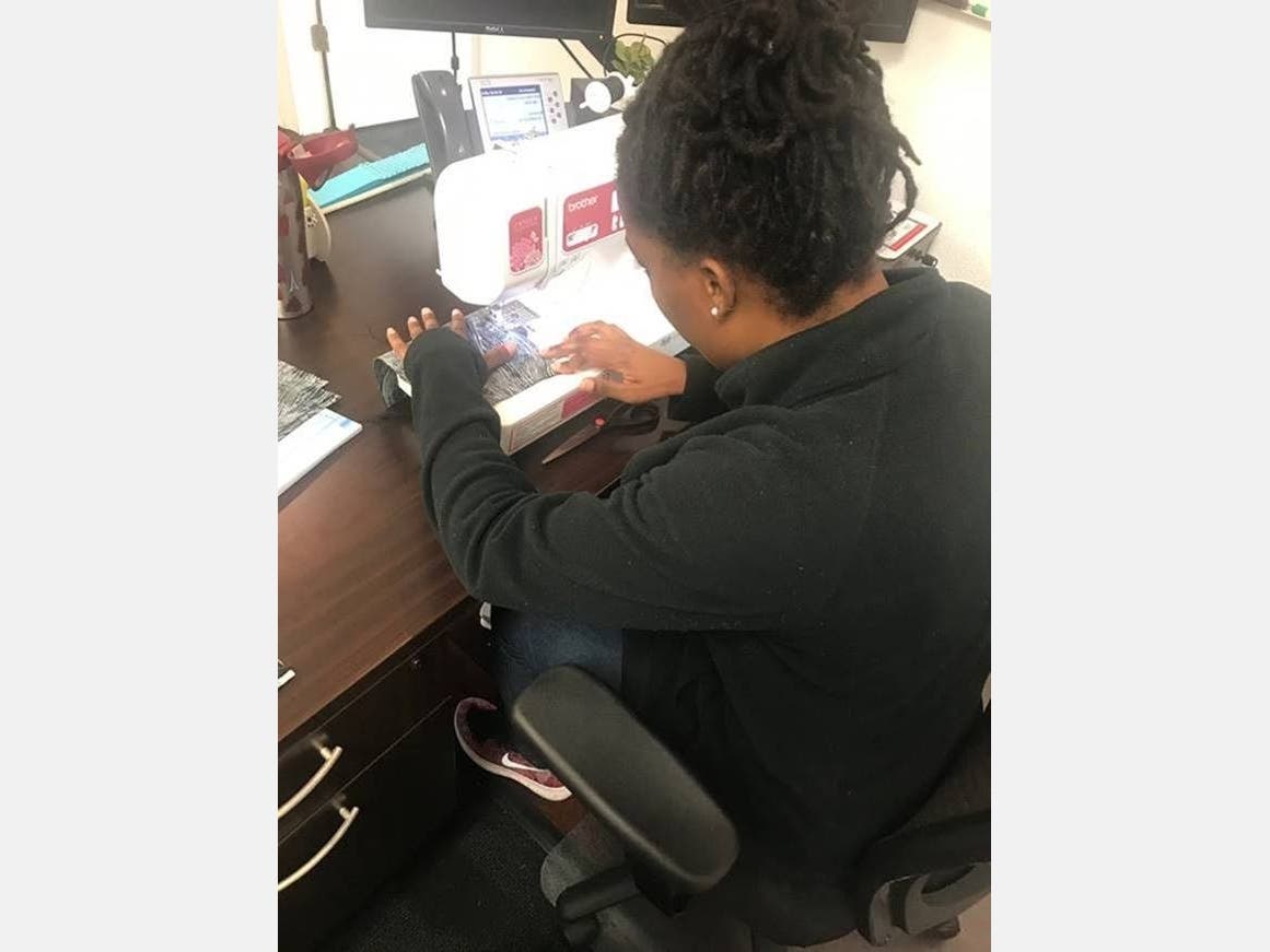 The office staff at BAYADA Home Health Care, made up of six employees, has made 100 masks for its workers. 