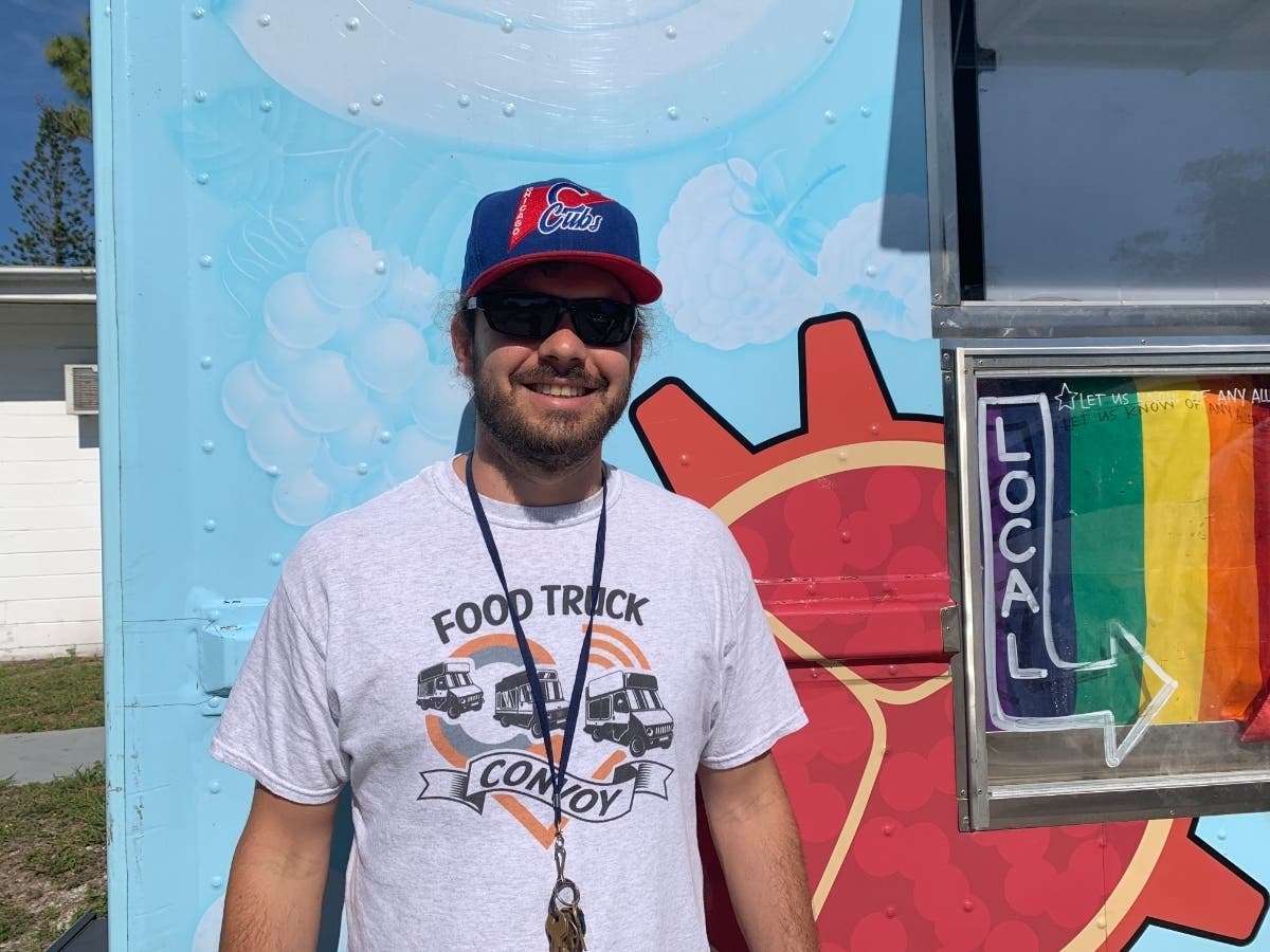 Smoothie Operator owner Lev Pasikhov gets ready to hand out free meals from his food truck.
