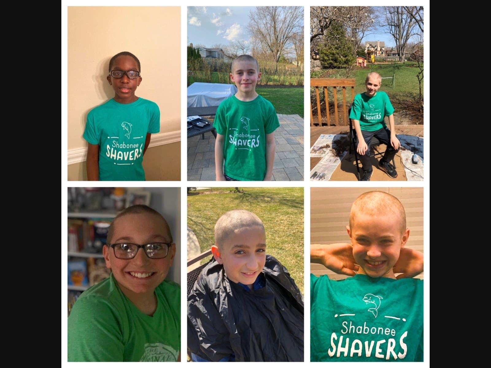 Students from Shabonee School shave their heads. 