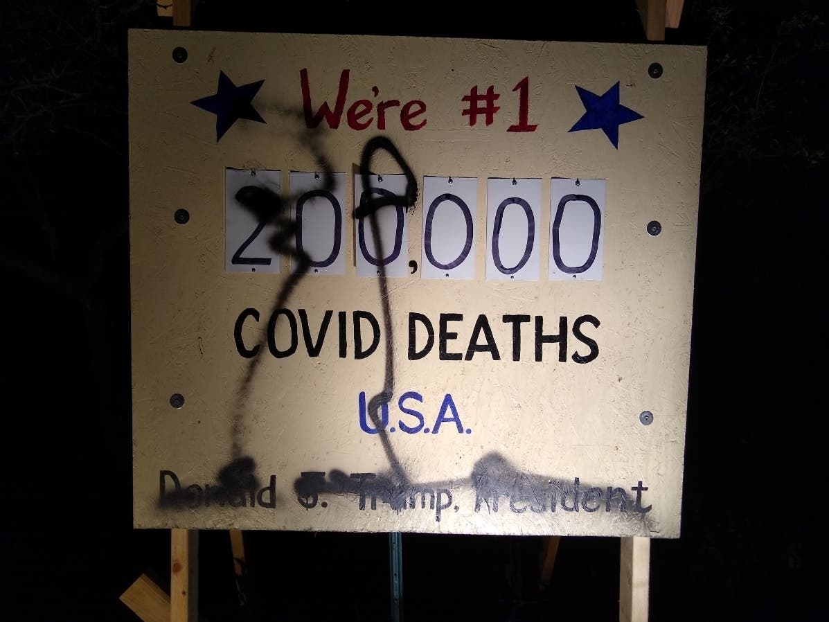 The display, located at Shermer Road and Walters Avenue, went up Friday. 