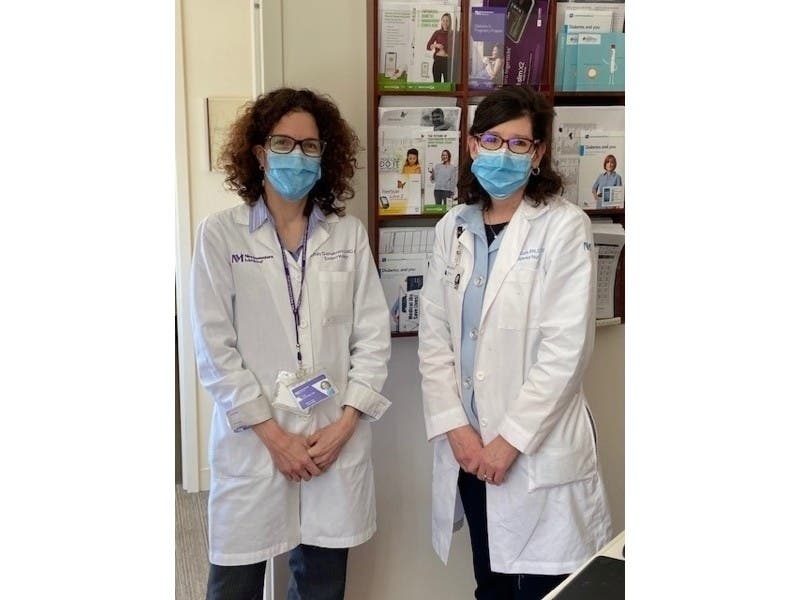 Dr. Emily Szmuilowicz (left), of Northbrook and an endocrinologist at Northwestern Medicine Glenview Outpatient Center, meets with Kathy O’Gara, a clinical diabetes educator.