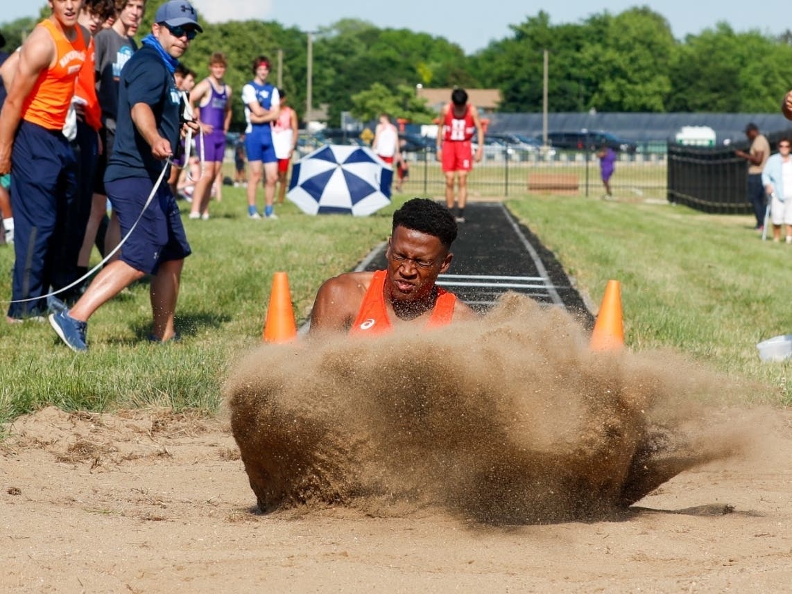 Reader Chip DeLorenzo sent us this action photo he got of Naperville North High School long jumper Zeke Williams landing in the sandpit on June 10 at the IHSA Track and Field Sectional in Naperville. 