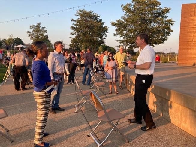 Congressman Brad Schneider (IL-10) answers questions from constituents in Wheeling.