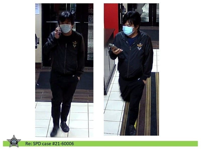 An unidentified person is seen in these surveillance video photo grabs at the Extended Stay America (Woodfield Mall) in October/November. 