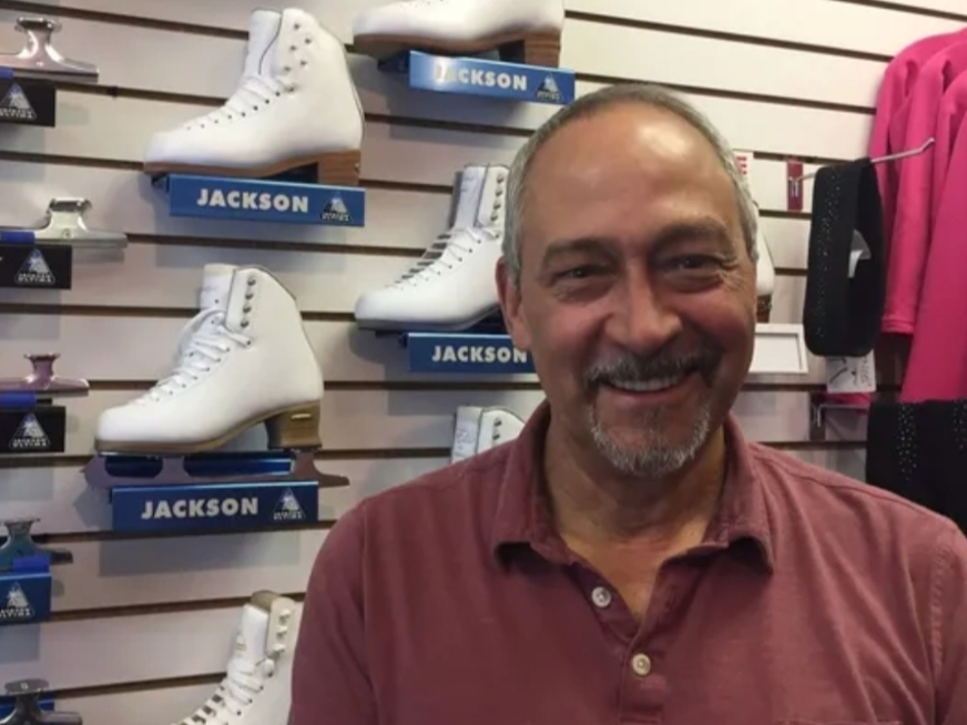 John Rohskothen has worked at Rainbo Sports, which specializes in figure skates, skate maintenance and repair, for 45 years.  