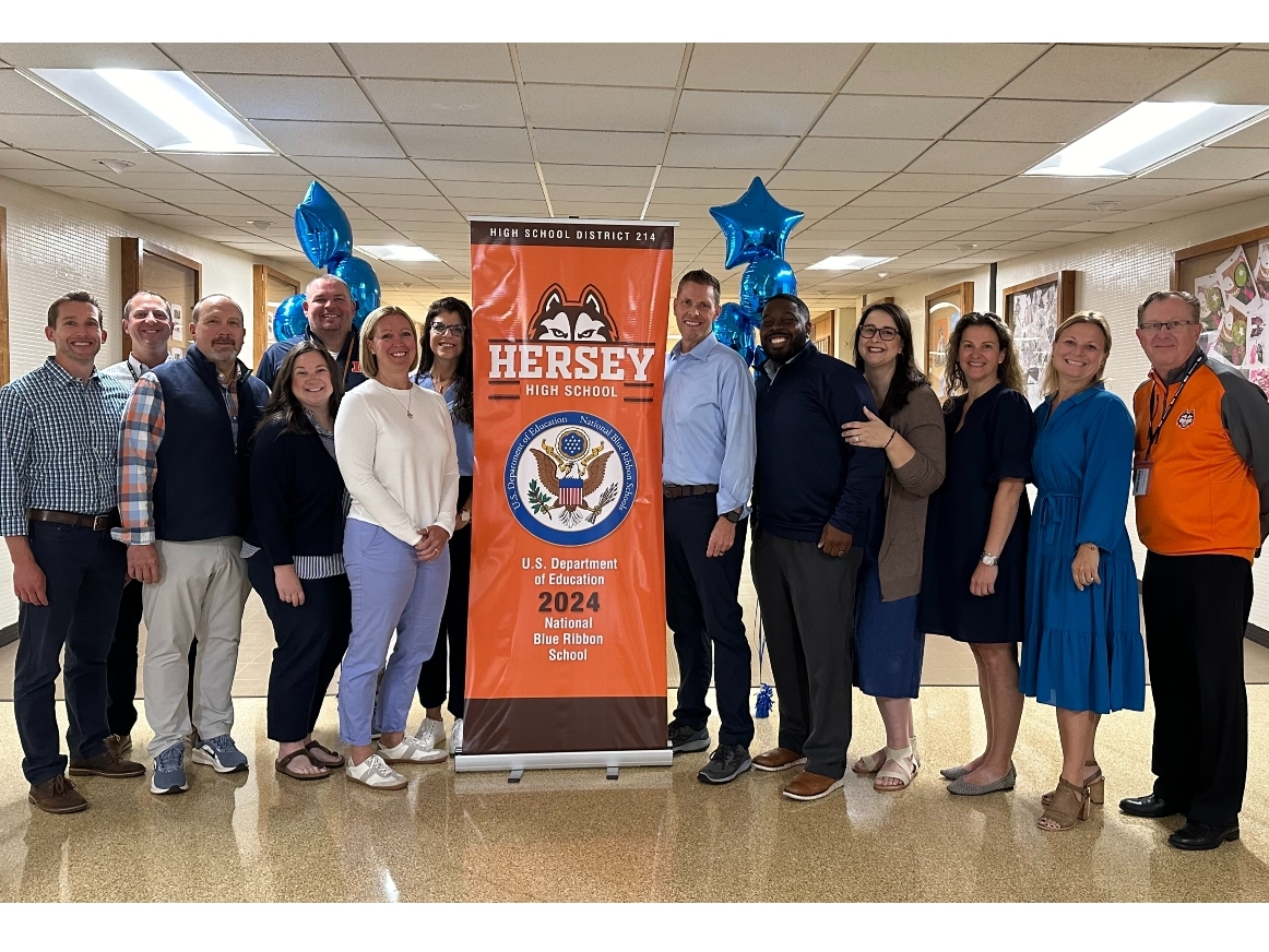 The administration at John Hersey High School celebrates the honor Monday in Arlington Heights. 