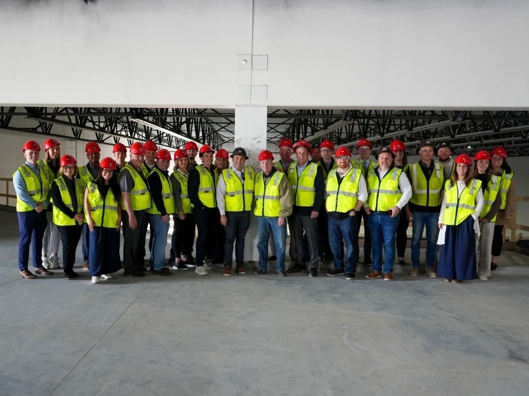 Project partners and guests, including Elk Grove Village Mayor Craig Johnson, gathered to celebrate construction progress on the Elk Grove Ice Arena.