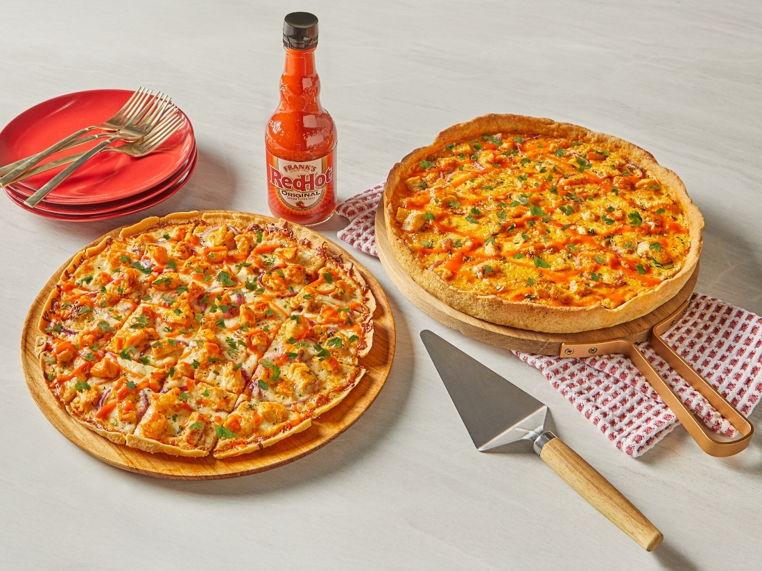 BuffaLou is made with Lou Malnati's wing sauce, a blend of homemade ranch dressing and Frank's RedHot Original Cayenne Pepper Sauce, along with Wisconsin mozzarella, all-white-meat chicken, red onion and fresh parsley.
