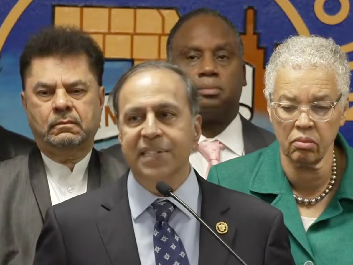 U.S. Rep. Raja Krishnamoorthi spoke last Friday at a news conference in Chicago. 