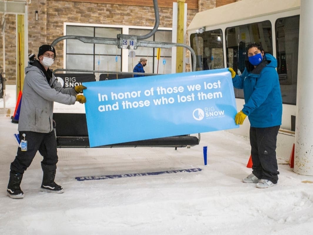 An honorary chair lift kicked off the reopening of American Dream's Big SNOW center. After closing at the beginning of the coronavirus pandemic, the center opened on Tuesday.