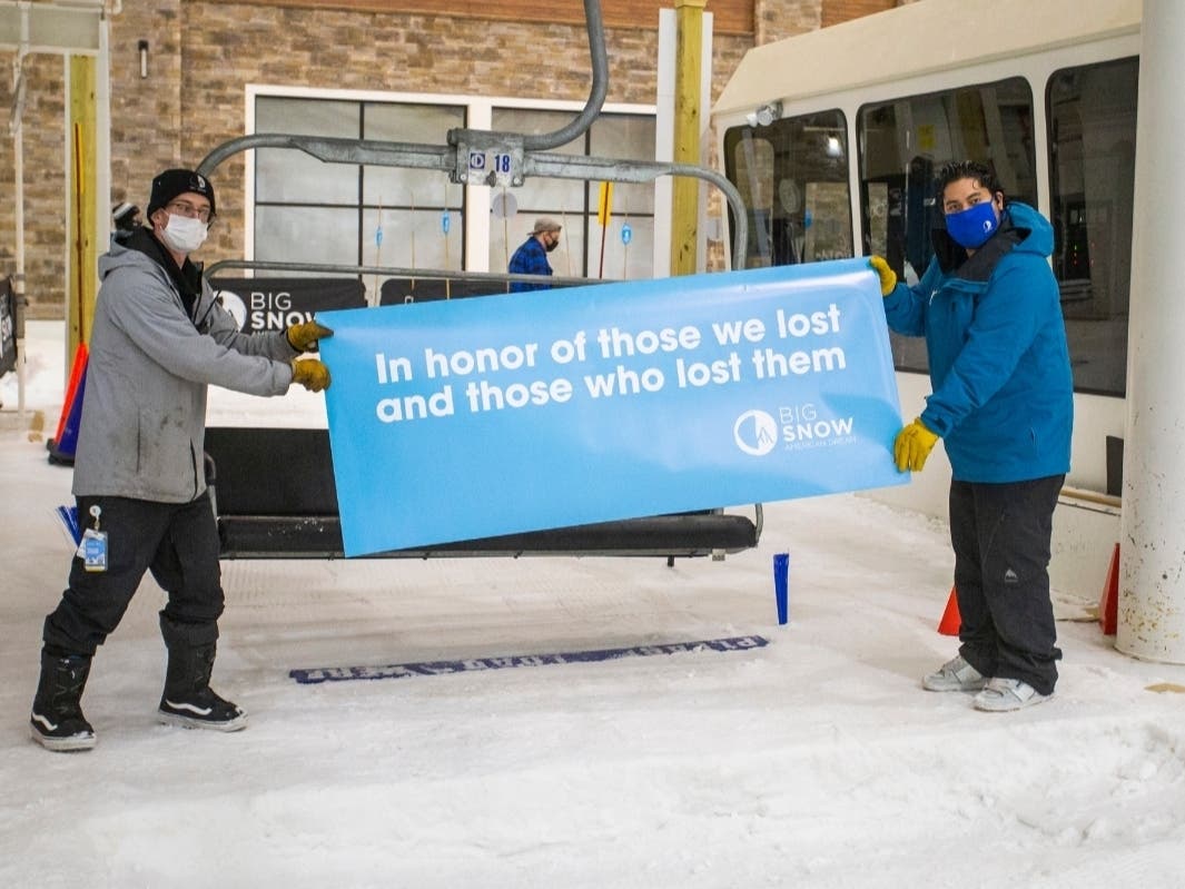 An honorary chair lift kicked off the reopening of American Dream's Big SNOW center. After closing at the beginning of the coronavirus pandemic, the center opened on Tuesday.