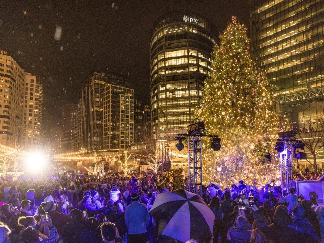 On Friday, Boston’s largest holiday tree — standing at 52-feet tall and adorned with over 10,000 twinkling lights — will be lit at the city's 8th annual Light Up Seaport event.