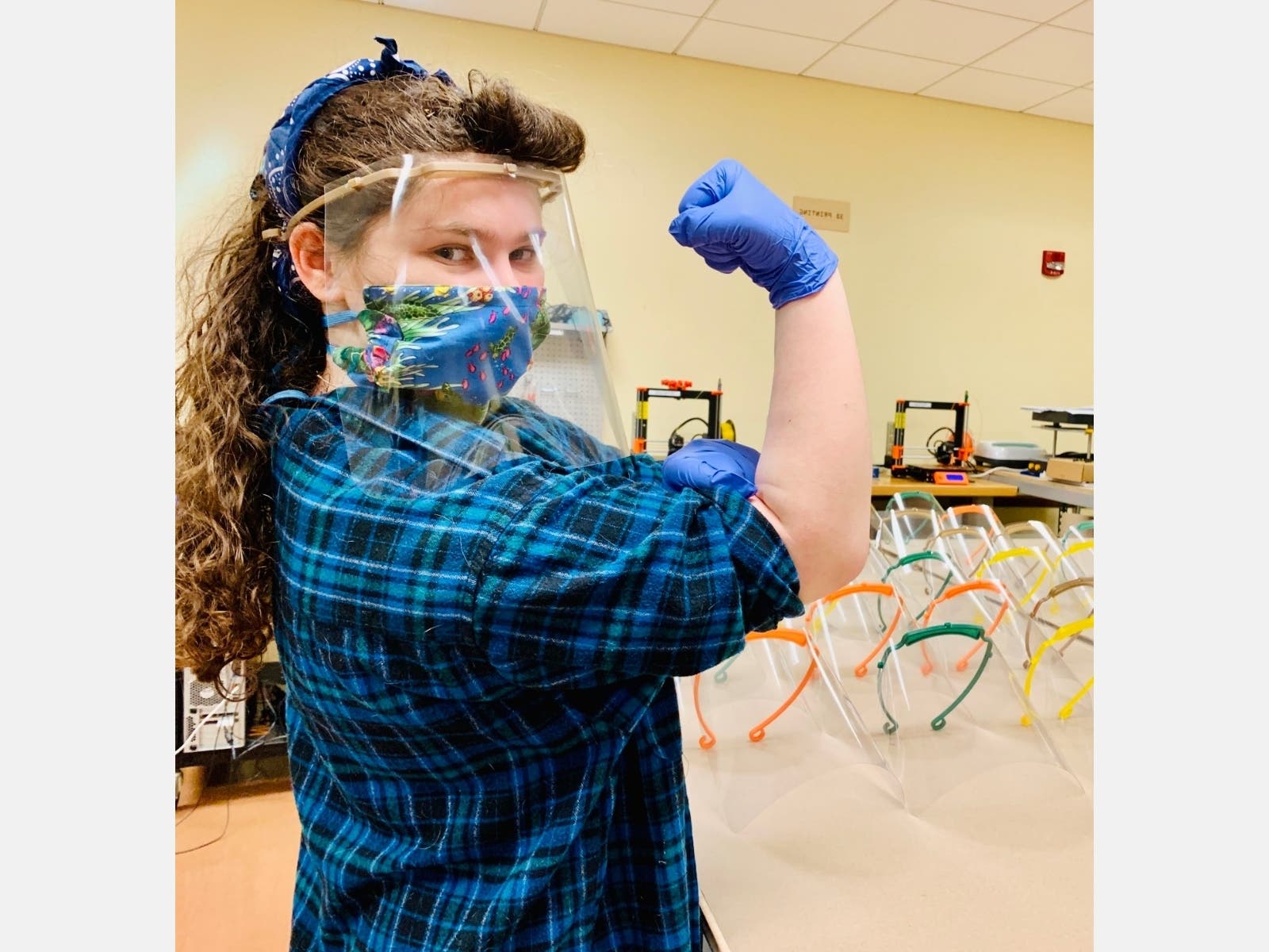 NCC student Lillie Dehaemer, our present day “Rosie the Riveter” at work in the NCC Makerspace.