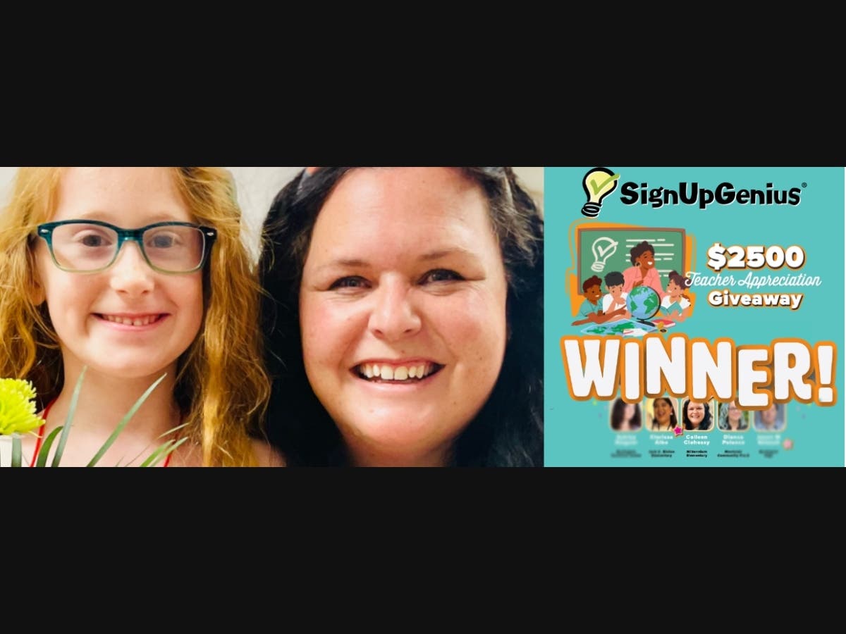 Colleen Clohessy pictured with student Eileah Pyrzynski, who nominated her in Sign Up Genius' Annual National Teacher Appreciation Giveaway.