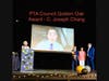 Dr. Linda de la Torre, Superintendent of SMUSD present the Golden Oak Award Recipient - C. Joseph Chang with his family