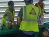 Rain or shine, Solid Waste staff members celebrate recycling collection employees with lunch snack and safety message tr