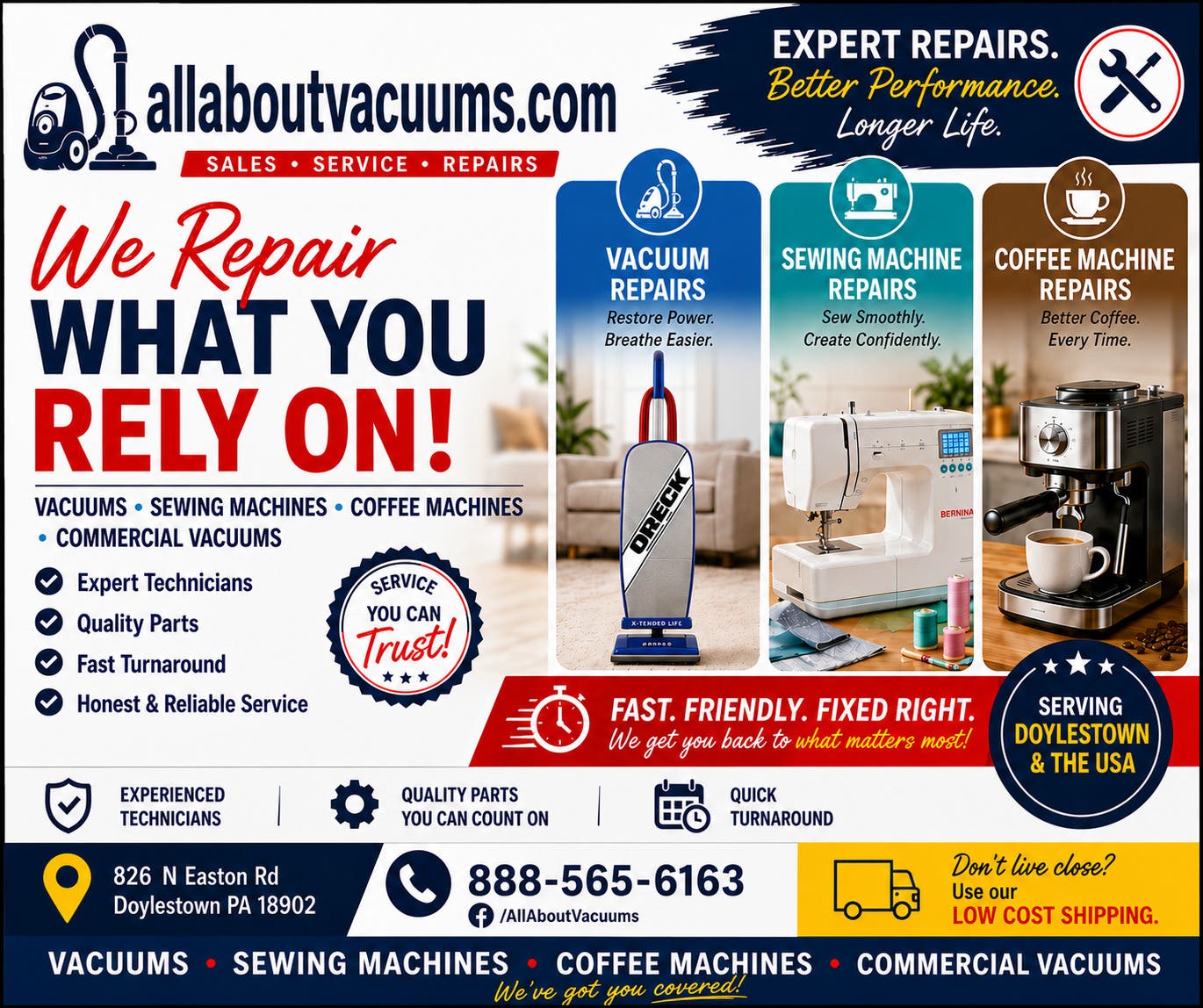 Repair Your Vacuum, Sewing Machine and Small Applicances.