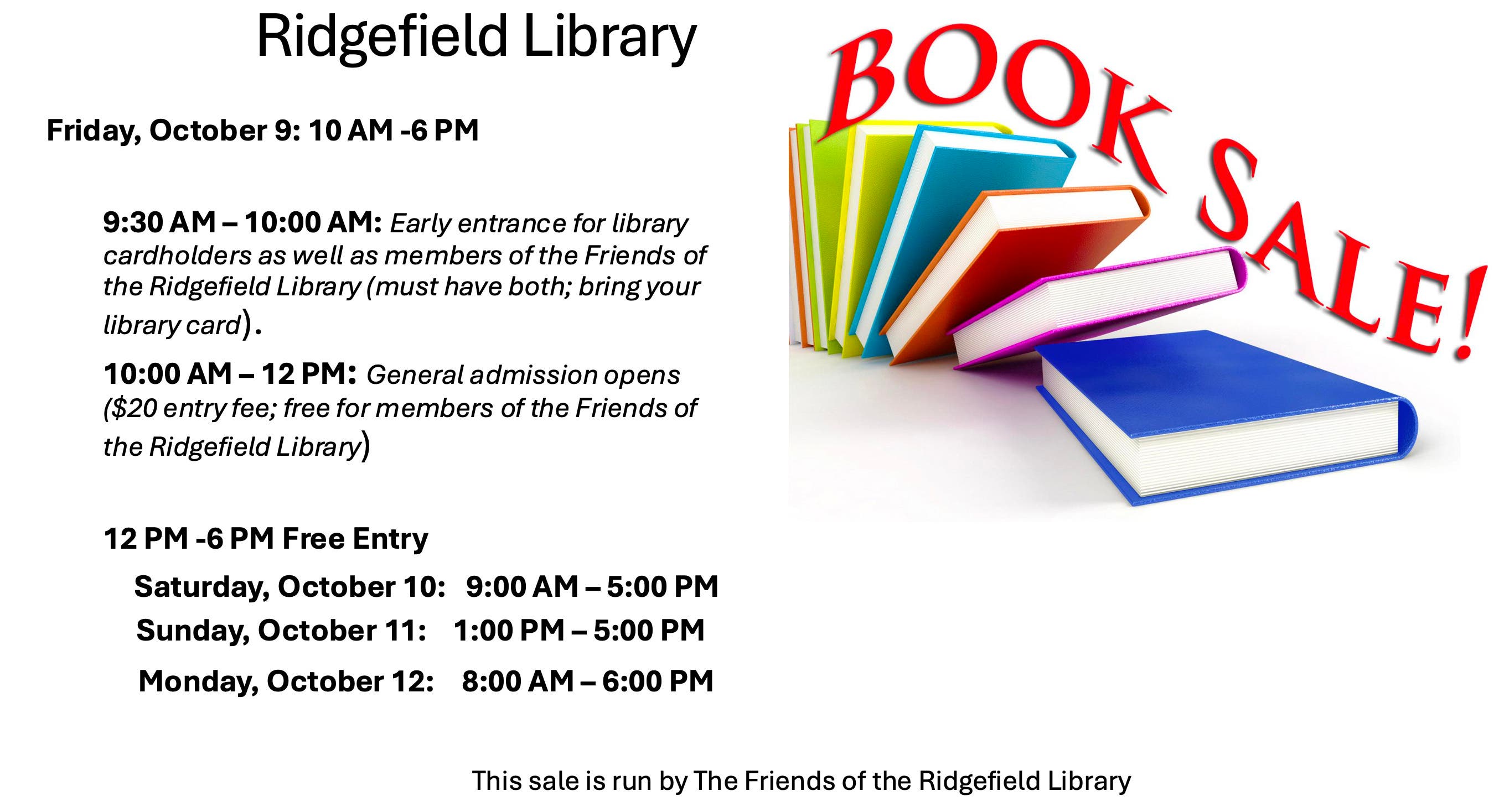 4 Day Huge Book Sale Ridgefield Library Lower Level Friday -Monday