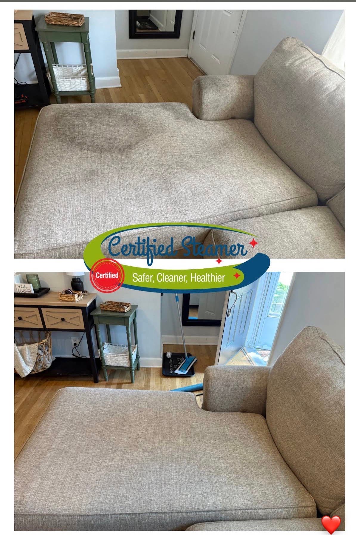 Your upholstery cleaned by Certified Steamer!