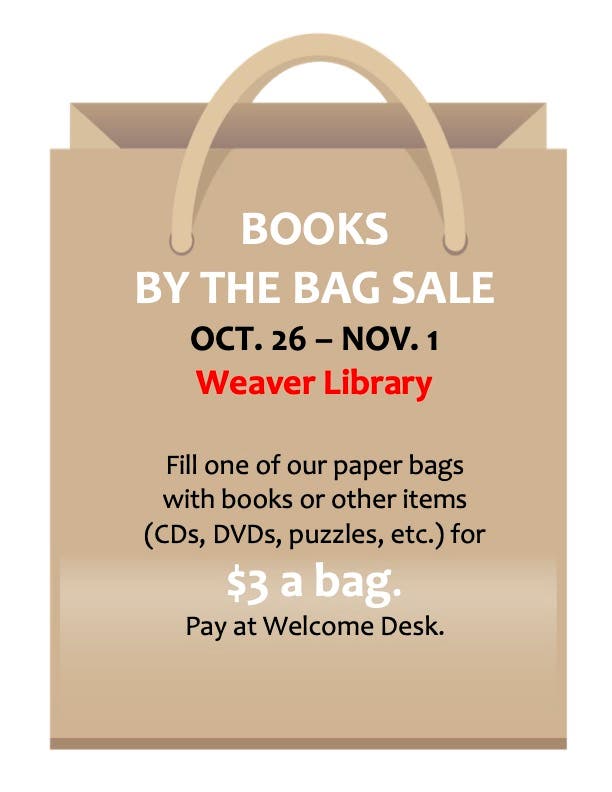 Books by the Bag Sale Oct. 26 to Nov. 1, 2026 at Weaver Library