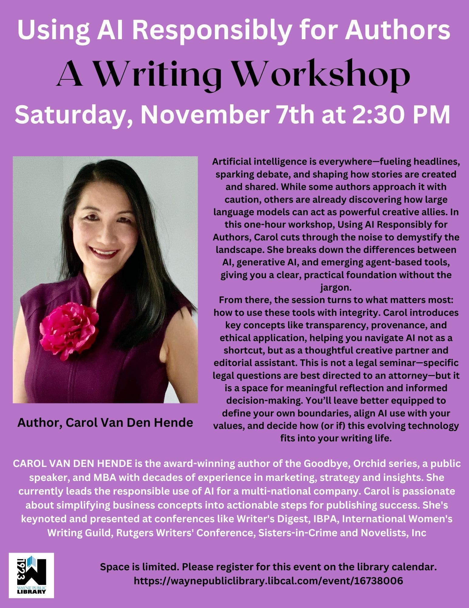Writing Workshop - Using AI Responsibly for Authors with Carol Van Den Hende