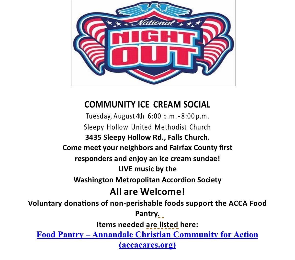 National Night Out Community Ice Cream Social