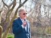 The President of The Oscar Hammerstein Museum and Theatre Education Center addressing the vocalists and their family members at the Stephen Sondheim tribute at Highland Farm.