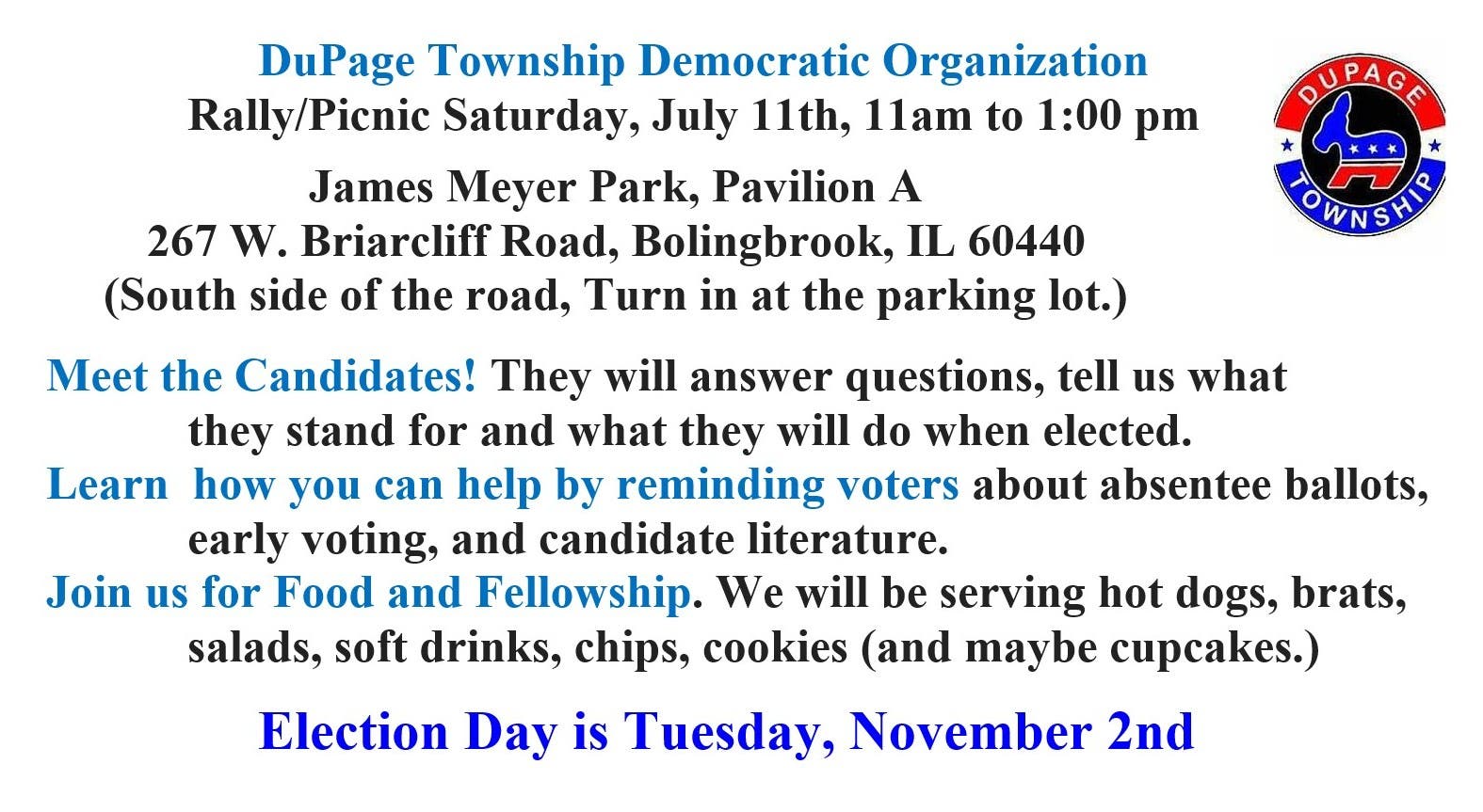 Dupage Township Democratic Organization Rally / Picnic