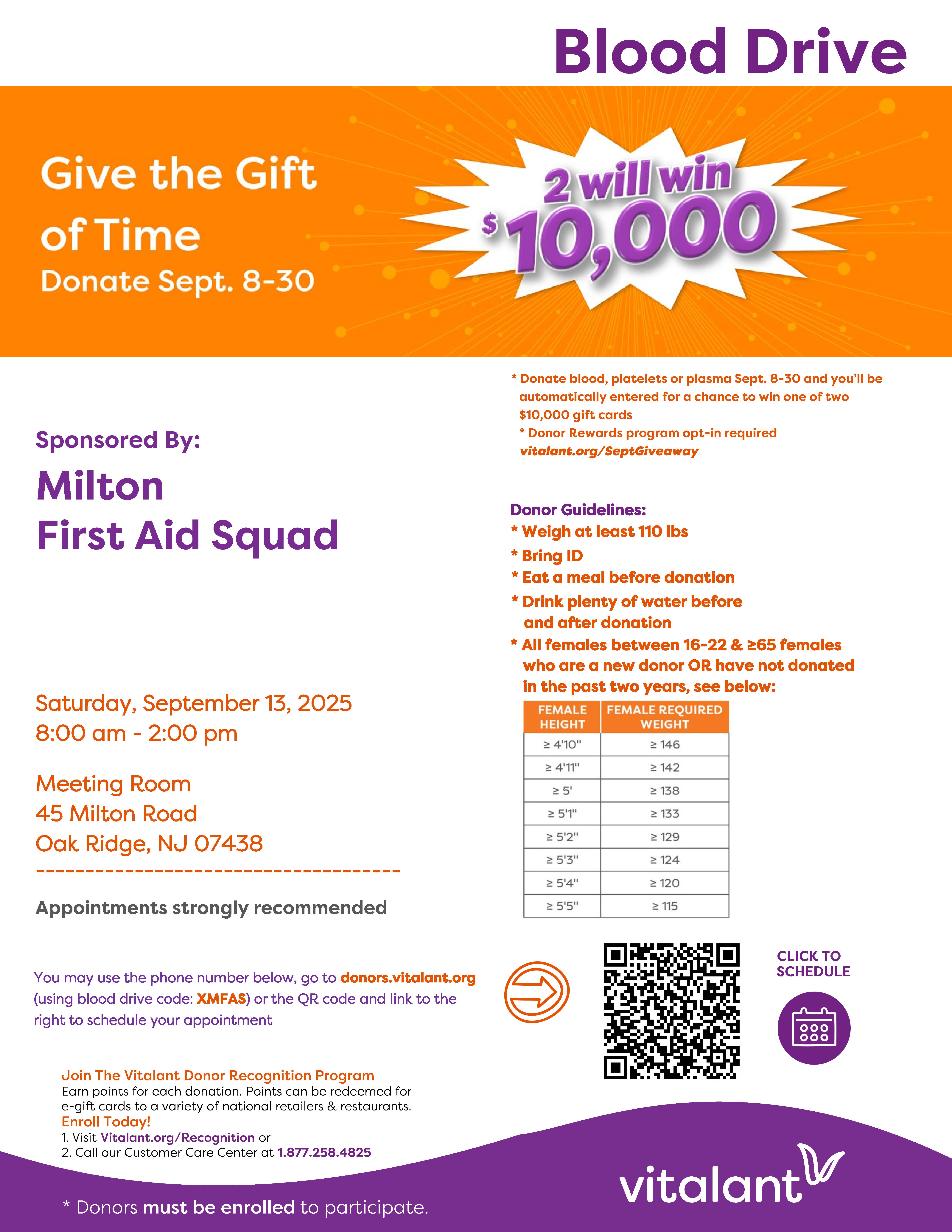 Milton First Aid Squad Blood Drive
